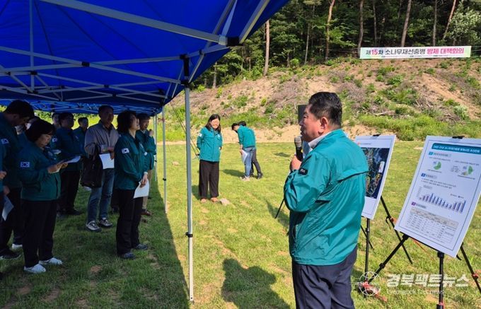 양현두 경주시 산림경영과장이 명활성 일대 소나무재선충병 방제사업 현장에서 2025년 경주시 방제계획 및 피해 현황에 대해 보고했다.