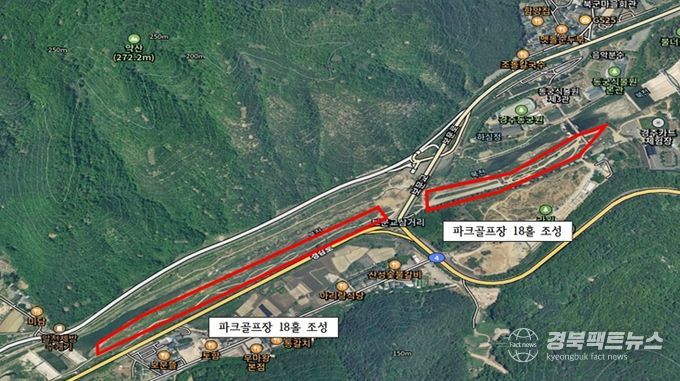경주시 보문동 동궁원 인근 북군동 일원에 조성될 예정인 파크골프장 위치도. 경주시는 이 일대 하천부지에 36홀 규모의 파크골프장을 단계적으로 조성할 계획이다.